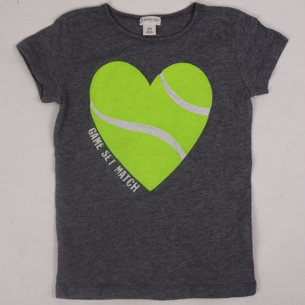 Crewcuts J Crew NWOT Gray Lime Green Heart Girls Tennis Top Game Set Match